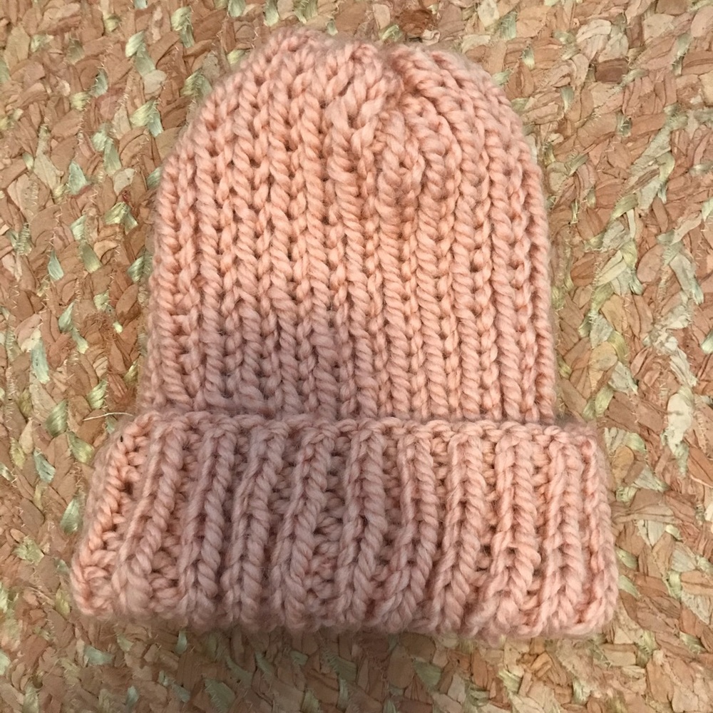 Hand Knit Peach colored Beanie.